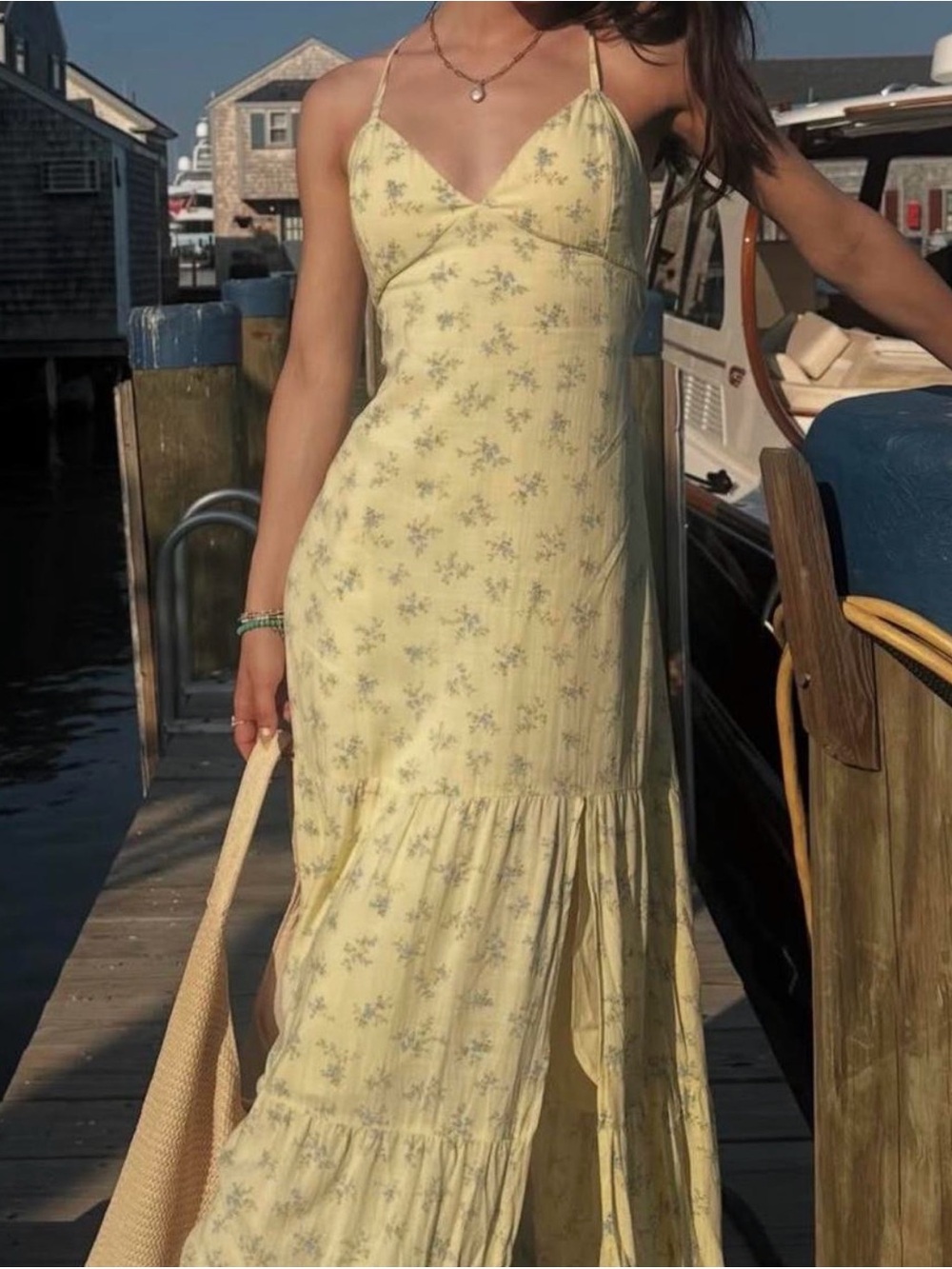 Hollister Yellow Floral Maxi Dress with Open Back
